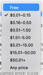 Price range filter dropdown