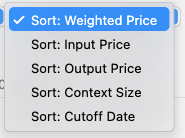 Model sorting dropdown
