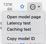 Model context menu actions
