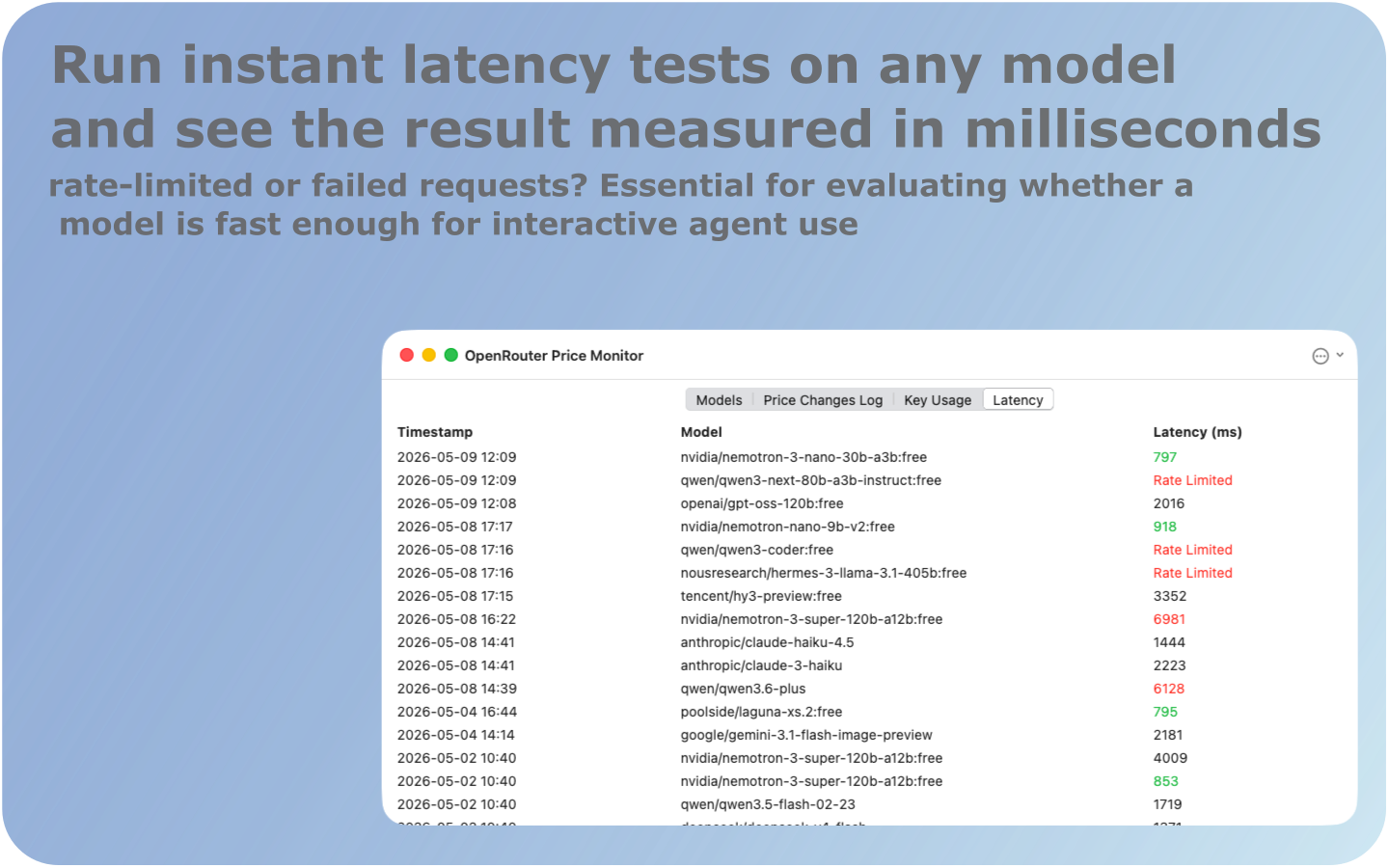 Latency log — Time-to-first-token measurements